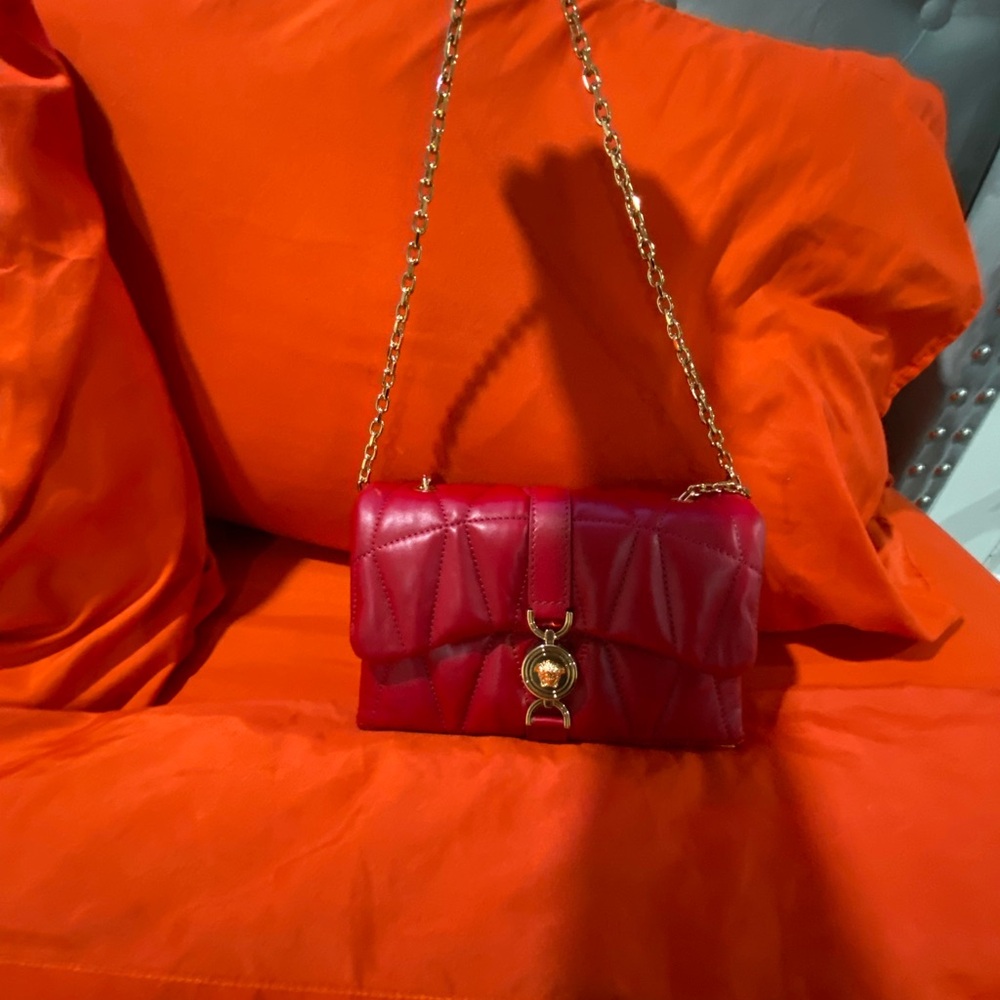 Versace Red Crossbody Bag with Gold Chain